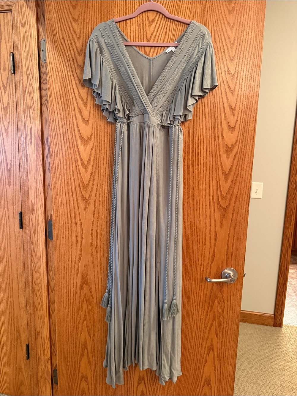 Baltic Born Sage Green Maxi Dress with Ruffle V-Neck